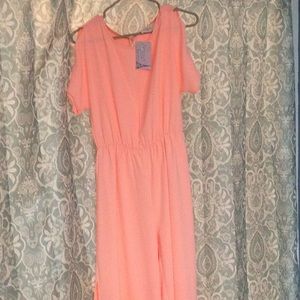 Everly Neon Peach Jumpsuit size small
